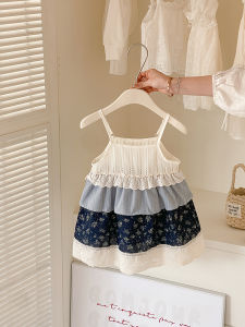 Fashionable Floral Print Halter Neck Splice Summer New Style Girls Dress Elegant Silken Top Womens Clothing 2025 Season