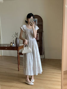 French Gentle Style Tea Break Loose Womens Dress Summer Floral Long Skirt Sweet Youthful Sleeveless round Neck Other 100%