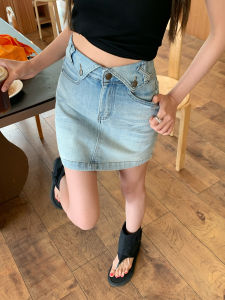 Váy Ngắn Denim Cạp Cao Mùa Hè Mới Cho Nữ Che Giấu Mỡ Váy Ngắn Chữ a Màu Trơn Dáng Chữ A Váy Ngắn Váy Ngắn