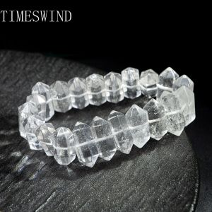 TIMESWIND Original Natural White Crystal Clear Quartz Double Point Hexagonal Bead Bracelet for Women Gift with Certificate