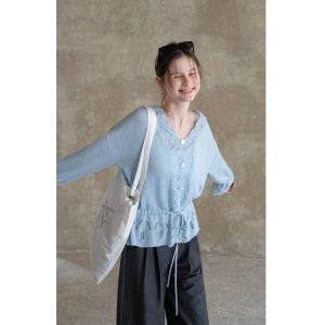 Gentle Elegant V-Neck Long Sleeve Lace Hollow Knit Top