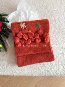 Blue Soft Embroidered Flower Ball Small Scarf Sweet Street Style Preppy Neck Warmer for Shopping And Autumn Winter Use