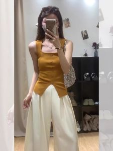 HUOLISI | French Yellow Collar Knitted Vest Sleeveless Camisole