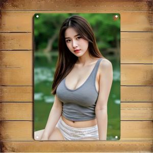 CIFbuy | Metal Sign with Elegant Woman in Swimsuit - 2D Flat Iron Wall Art for Home Bar Cafe Office Modern Minimalist Christmas Gift