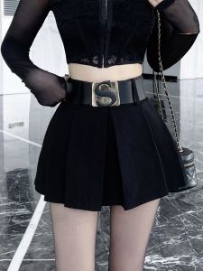 High Waist Short Skirt with Belt for Women Spicy Girl Style A-Line Pleated Mini Skirt Anti-Light Korean Version Commute Style