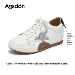 Agsdon | Thick Sole Interior Height-Increasing Stars Ballet Style Casual White Shoes