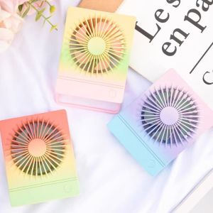 Portable Mini Square Fan Gradient Color USB Charging Three Wind Power Student Desktop Personal Gift Creative Fan Macaron Color