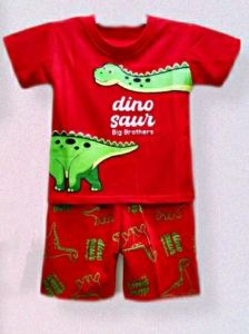 Setelan Kasual Anak Motif Dino Lengan Pendek