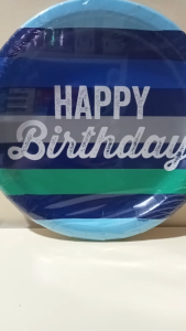 Striped Happy Birthday Disposable Paper Plates 9" Blue/Green 10 Pieces by Way To Celebrate