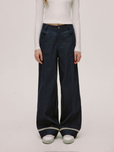 Redolence Denim Lace Structure Straight Leg Pants Womens Spring New Style Long Trousers Slimming Versatile Cotton Blend