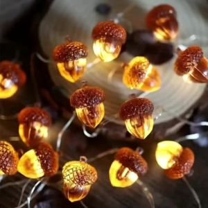 1PC 2M20LED Acorn Copper Wire String Lights Battery Operated for Home Autumn Garland Bedroom Christmas Tree Halloween Party
