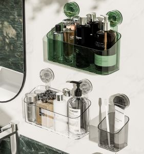 Luxury Bathroom Toilet Suction Rack No Punching Wall Hanging Washstand Toothpaste Toothbrush Storage Basket Box Tube