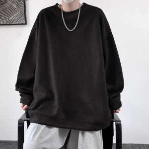 American Retro Suede Sweatshirt Mens Autumn and Winter Heavy Weight Loose Crew Neck Coat Casual Trend Couples Tops