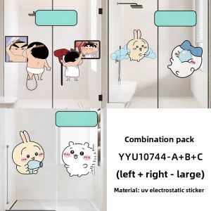 Bathroom Glass Stickers Creative Anti-collision Static Cling Cartoon Decals Waterproof Decorations for Toilet Decor
