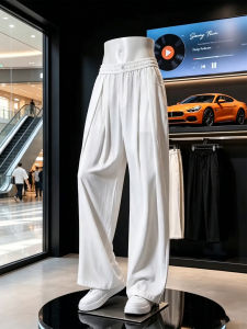 White Lightweight Quick-drying Mens Pants Loose Wide-leg