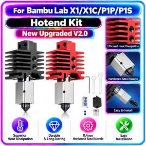 begrint | Upgraded Hardened Steel Hotend Assembly Kit 0.2/0.4/0.6/0.8mm Nozzle 3D Printer Parts for Bambu Lab X1 X1C P1P P1S Hot End Kit