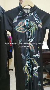 NIBER BAJU RENANG DIVING WANITA CORAK BUNGA & CUP BRA Lengan Panjang