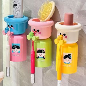 Bathroom Dopamine Magnetic Toothbrush Holder / No Punch Wall-mounted Mouthwash Cup Storage Rack / Toothpaste Cup Organizer