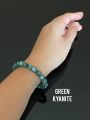 🍀 สร้อยหินไคยาไนต์  สีเขียวอมฟ้า สวยมากๆ ( Green  Kyanite ) 

 สวยเหมือนสีเขียวของมรกต มีติดสีน้ำเงินนิดๆบางเม็ด เหมือนสีของน้ำทะเล 🌊 จะมีความวิบๆวับๆเวลากระทบแสงแดด จากแร่ไมก้า (mica)  ☀️

🍀 Size ลูกปัด 9.2 mm. 
🌊 ขนาดข้อมือ 16.5 cm.. 