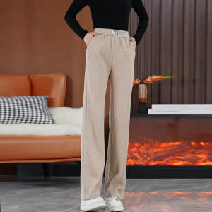 Quần Ống Rộng Cạp Cao Màu Ngô Cho Nữ Mùa Xuân 2024 Phong Cách Mới Quần Ống Đứng Dáng Rộng Thoải Mái Cho Mọi Loại Hình Thể