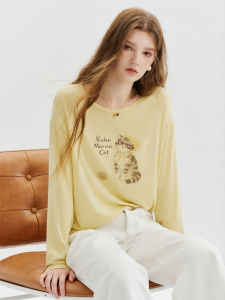 KUHNMARVIN | Áo Sweater T-shirt Cổ Tròn Tay Dài Mỏng Phong Cách Thoáng Mát Chất Liệu Lông Thỏ