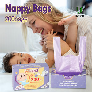 UNTIOR 100 Count Baby Disposable Diaper Bags Scented Diaper Sacks with Tie Handle Disposal Trash Sacks Baby Poop Waste Bag