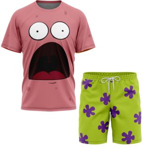 Bandai | Patrick Star Big Head Print Theme T-shirt Shorts Set Kids Party Role-Playing Costume Adult Sports Loose and Breathable Shorts