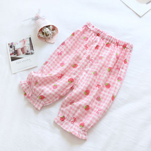 เด็กผู้หญิง ผ้าฝ้าย ชุดนอน กางเกงขาสั้น เชอร์รี่สีชมพู ฤดูร้อน บ้านบาง กางเกง เสื้อผ้าเด็กสไตล์เจ้าหญิง นุ่ม สวมใส่สบาย ผ้าฝ้าย