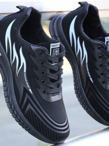 Waterproof Anti-slip Mens Casual Shoes Soft Bottom Running Shoes Black Leather Surface Trendy Shoes Low Top Canvas Sneakers