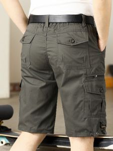 กางเกงขาสั้นทำงานผ้าฝ้ายหลวมสไตล์เกาหลีสำหรับผู้ชาย กางเกงขายาวห้าส่วน กางเกงขายาวทรงตรง กระเป๋าหลายช่อง กางเกงขายาวลำลอง