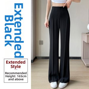 Black Icy Silk Summer Slim High Waist Drape Wide Leg Trousers