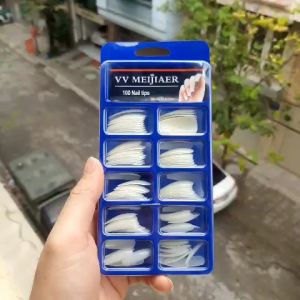 Móng úp tay giả Meijiaer nail trong suốt/ trắng che phủ toàn diện hộp 100 móng Hàn Quốc