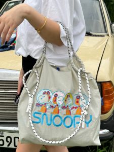 Eco-Friendly Embroidered Nylon Shopping Bag Crossbody Shoulder Handbag Women Travel Bag Large Capacity Soft Handle Commute