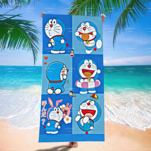 52TOYS | Blue Doraemon Grid Print Beach Towel Soft Absorbent Sand-Free Summer Towel