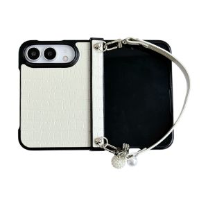 szhaiyu | Luxury PU Leather Phone Case For iPhone Duo iPHone 18 Fold With Pearl Wrist Strap With Hinge Protector Shockproof Back Cover