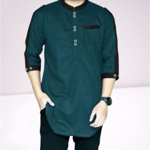 Baju Koko Qurta Lengan Pendek 3/4 Big Size Jumbo Pria Busana Pakaian Muslim Cowok Laki Dewasa Modern Ukuran M L XL XXL XXXL