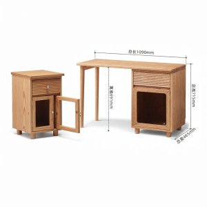 YUANSHI YUANSU | Solid Oak Corner Study & Working Desk Cabinet Combo