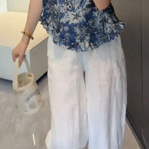 Shalldoer | Bộ đồ hai mảnh họa tiết hoa không tay mùa hè thường ngày cạp cao rộng rãi thoải mái cho nữ