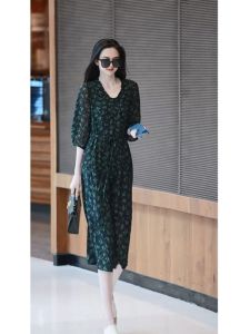 YUFUQING | Summer Floral Chiffon Dress Womens High-End Sensation Lady Maturity Atmosphere Noble Lady French High-End Tea Break Long Dress