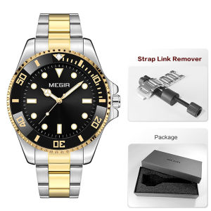 MEGIR Mens Minimalist Quartz Watch with Luminous Hands Calendar Date Stainless Steel Band Simple Business Style Wristwatch