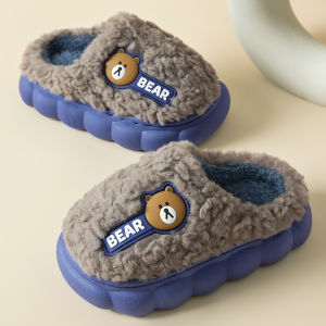 MONLEYTA | Childrens Cotton Slippers 2025 New Style Boys and Girls Furry Slippers Warm Home Shoes Cartoon Design PVC Sole