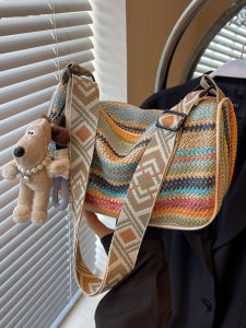 Fashionable Rainbow Woven Womens Bag Casual Crossbody Pillow Shaped Commuter Bag Large Capacity Single Shoulder Bag