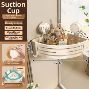 Milk White Suction Pad No-Drilling Bathroom Storage Shelf