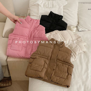 Korean Style down Cotton Vest for Children Autumn Winter Outerwear Baby Boys Girls Jacket Thickened Polyester Fiber Pure Color