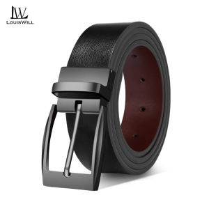 LouisWill Men Belt Outdoor Simple Belt Pin Buckle Belt Rotating Buckle Second-layer Cowhide Waistband Double-Sided Two-Color Belt Youth Sports Pant Belt Simple Nice Waistband