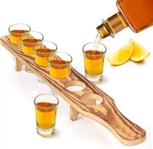 Rustic Wooden Shot Glass Serving Tray 6-Slot Tequila Flight Paddle Whiskey Shot Holder  Bars Parties Home Bars Barware Gift
