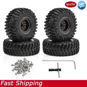 1.0 inch Brass RC Crawler Beadlock Wheels Rims Tires Set for 1/18 TRX4M SCX24 FMS Ascent-18 Upgrade Parts