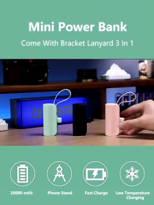 2in1 Powerbank 20000mAh Mini Power Bank Fast Charging Typc C iPhone Portable Built in Cable