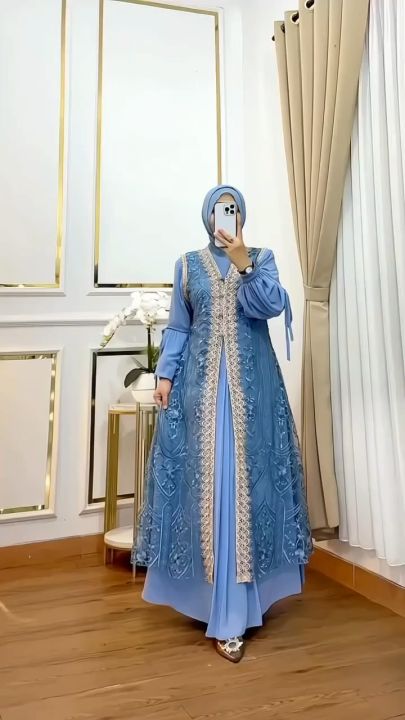 Dress Lebaran 2025 - Satu Set Inner dan Outer Brukat Mewah Elegan Model  Terbaru 2025 Dress A-Line Maxi Elegan Dress Long Sleeve Crew Neck Dress  Mocca Sage Grey - Lazada | Lazada Indonesia