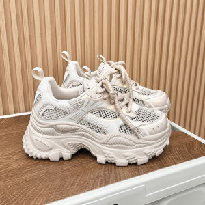 รองเท้าผ้าใบกันแดดแบบสวมสบายสำหรับผู้หญิง ทรงหัวมน ส้นกลาง สวมใส่สบาย ระบายอากาศได้ดี รองเท้าส้นหนาแบบลำลองสำหรับฤดูร้อน